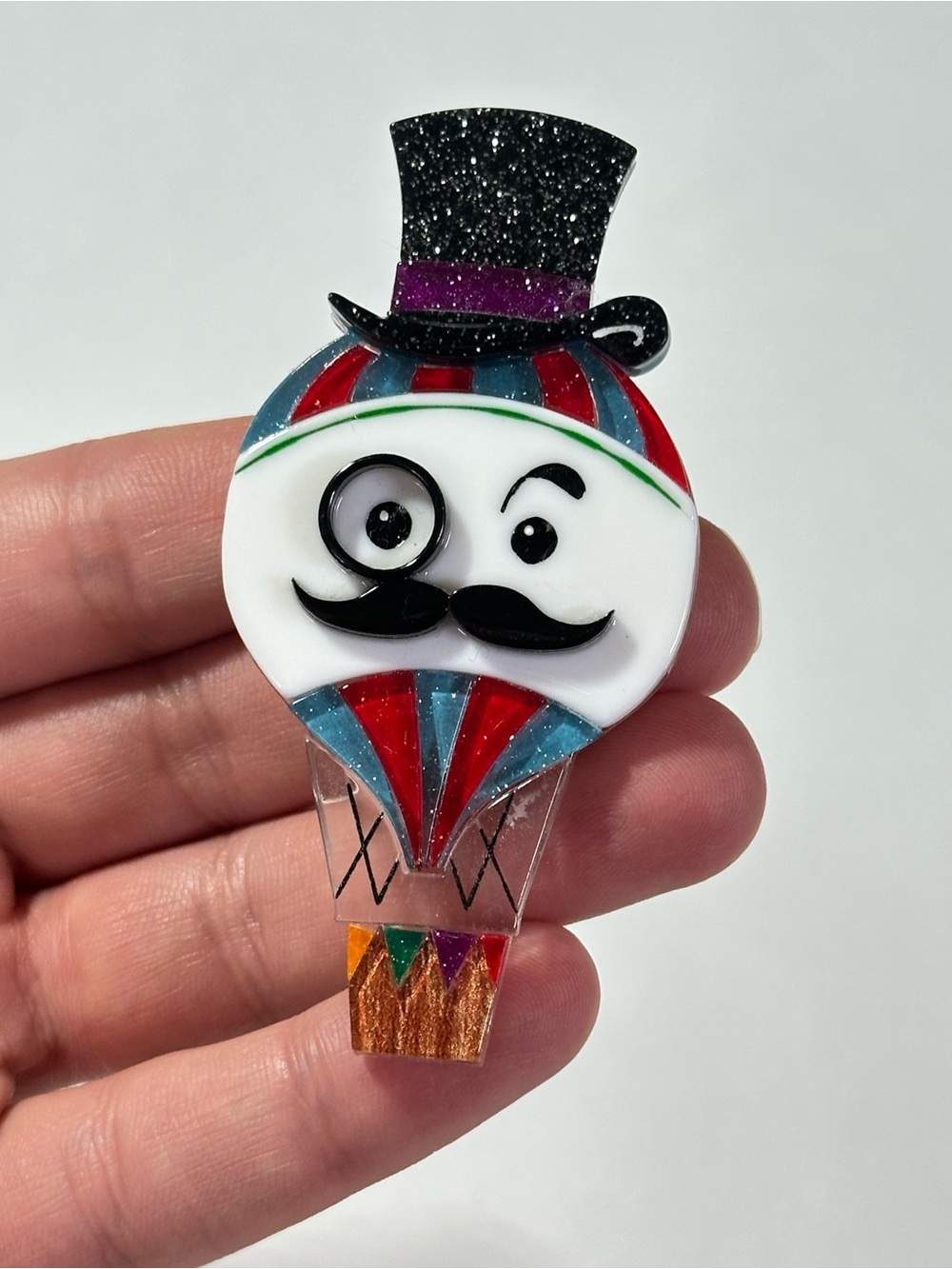 Whimsical Hot Air Balloon Pin Brooch ‘Wish You Were Air’ Lipstick & Chrome Twee